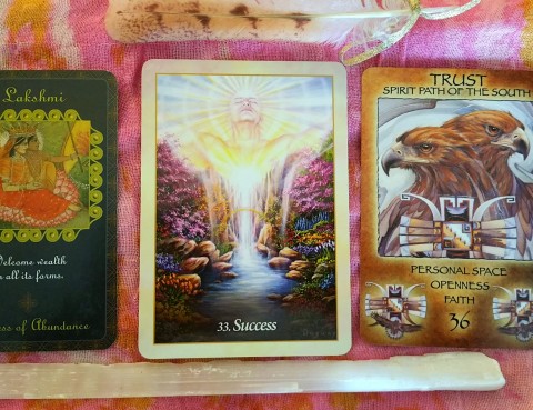 The Cards: Oracle of the Angels by Mario Duguay; Goddess Inspiration Oracle Guide by Kris Waldherr; Spirit of the Wheel by Linda Ewashina, illustrated by Jody Bergsma;