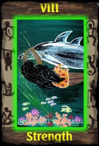 STRENGTH from HazelMoon’s Hawaiian Tarot by Katalin E. Csikos - http://myhawaiiantarot.com/