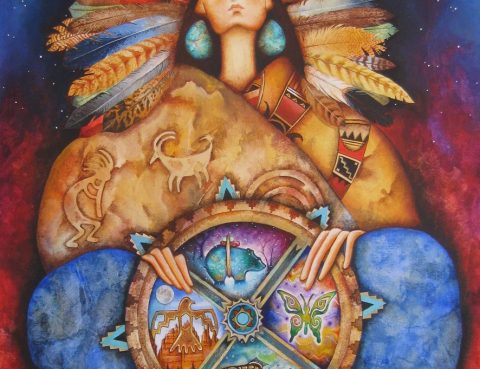 Summer solstice shamanic soul compass Nahimana - Native Goddess Of The Medicine Wheel by Holly Sierra Art