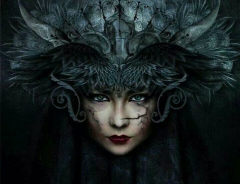 Venus Retrograde in Scorpio feather raven woman helmet