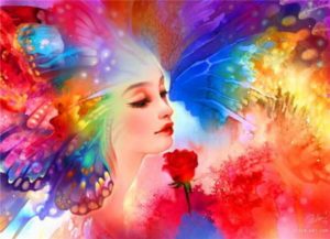 Rainbow Woman with Rose Wild Love